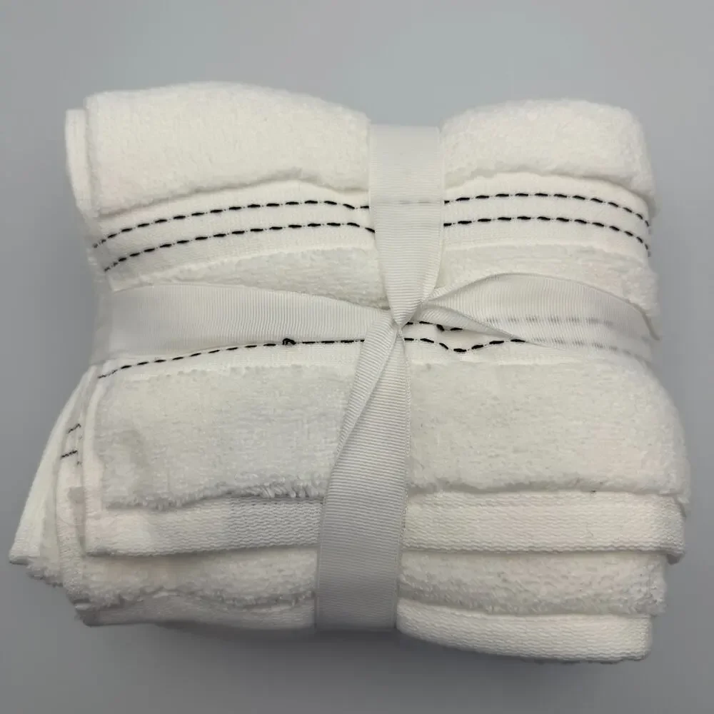 Brooks Brothers 100% Cotton Hand Towel Set 2 White Black Stitch 16x28